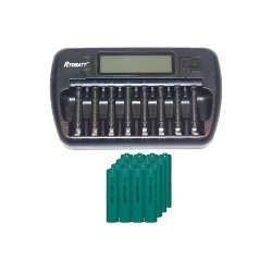 POWER PORTABLE 8 Bay Aa / Aaa Lcd Battery Charger + 16 Aaa 1200 Mah Nimh Batteries
