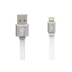 PQI Apple Mfi Certified Metallic Lightning to Reversible USB Flat Cable - 3 Feet 100 Cm - In Silver