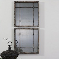 UTTERMOST Saragano Square Mirrors In Distressed Slate (Set Of 2) In Blue