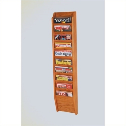 WOODEN MALLET 10 Pocket Magazine Wall Rack In Medium Oak