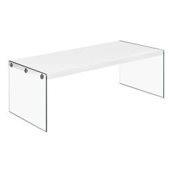 MONARCH Coffee Table Accent Cocktail Living Room 44"l Tempered Glass Glossy In White