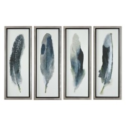 UTTERMOST Feathered Beauty 4 Piece Print Set In Champagne Leaf In Silver