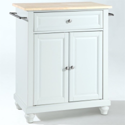 CROSLEY FURNITURE Cambridge Natural Wood Top Portable Kitchen Island In In White