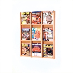 WOODEN MALLET 9 Magazine Oak And Acrylic Wall Display With Light Oak