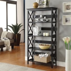 CONVENIENCE CONCEPTS Oxford 5-Shelf Bookcase In Glossy Wood Finish In Black
