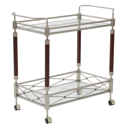 OFFICE STAR Melrose Serving Cart With Clear Tempered Glass And Nickel Brush Metal Frame