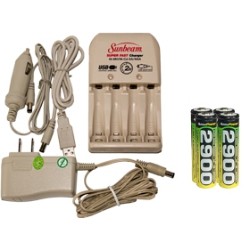 ACCUPOWER Sunbeam Aa / Aaa Battery Charger + 4 Aa Nimh Batteries (2900 Mah)