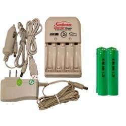 POWER PORTABLE Sunbeam Aa / Aaa Battery Charger + 4 Aa Nimh Batteries (2700 Mah)