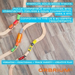 ORBRIUM TOYS 56 Piece Wooden Train Track Expansion Pack With Tunnel Compatible Thomas Wooden Railway Brio Chuggington Melissa & Doug Imagi