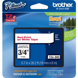 BROTHER 18MM (0.7") On White Tape for P-Touch 8M (26.2 Ft) Tze242 In Red