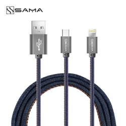 SAMA Sa-0587G Cable 2 In 1 Multi Sync & Charging Lightning And Micro USB Plug, Jeanz Clothing Type, 1M In Blue