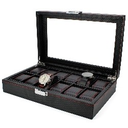 AROLLY Leather 12 Watch Collection Jewelry Tie Box Valet Organizer Carbon Fiber Display Storage Case …