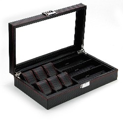 AROLLY 6 Leather Watch Box Jewelry Case Valet And 3 Piece Eyeglasses Storage And Sunglass Glasses Case Organizer In Black