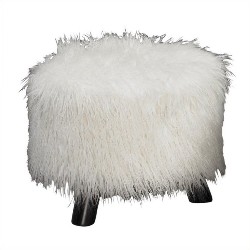 LINON Flokati 16 Inch Wide Foot Stool In In White