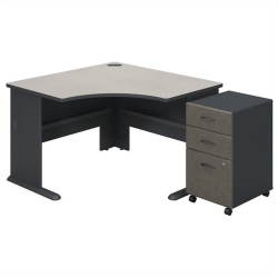 BBF Series A 48" Corner Desk And File Cabinet In Slate/white - Engineered Wood