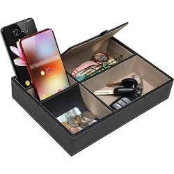 AROLLY Leatherette Valet Tray Dresser - Desktop Organizer for Keys Coins Wallet Smartphone Watches Sunglasses And Accessories - 5 Compartments Desk