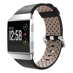 STRAPSCO Perforated Genuine Leather Strap Band for Fitbit Ionic In In Black