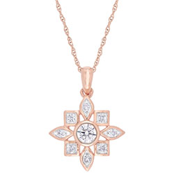 Floral Pendant in 10K Pink Gold with 0.33ctw Diamonds on a 17" Pink Gold Chain