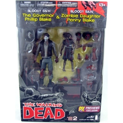 THE WALKING DEAD 5 Inch Action Figure 2-Pack Series - Bloody Black & The Governor With Zombie Daughter In White
