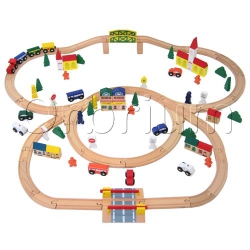 ORBRIUM TOYS 100-Piece Triple-Loop Wooden Train Set Fits Thomas Brio Chuggington
