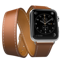 NAVOR Luxury Leather Replacement Double Tour49MM 46MM 45MM 44MM 42MM 41MM 40MM 38MM Series 1-2-3-4-5-6-7-8-9-10-11 Apple Watch Band With Metal Clasp