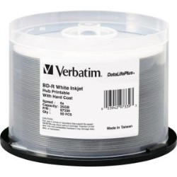 VERBATIM Bd-R 25GB 6X Datalifeplus Inkjet Printable, Hub Printable 50Pk Spindle 97339 In White