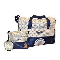 TODD BABY 4PC Food Bag Holder Set Diaper Nappy Changing Stylish Designed Strap Baby-Care Shoulder Bag (Blue)