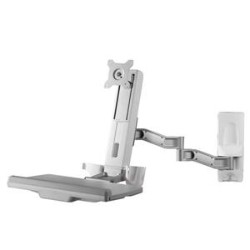 AMER NETWORKS Extended Sit Stand Wall Mounted Workstation System. Features Include Tilt Swivel Height Adjustment Inside