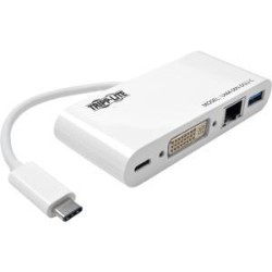 TRIPPLITE USB-C to Dvi External Video Adapter With USB-A Hub, USB-C Pd Charging Port & Gigabit Ethernet Port (GBe), USB