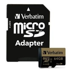 VERBATIM 44034 Pro+ Flash Memory Card ( Microsdxc to Sd Adapter Included ) 64 GB Uhs Class 3 / Class10 Microsdxc Uhs-I