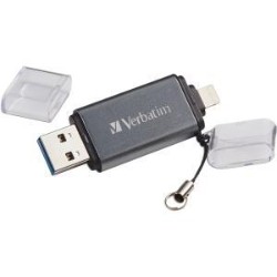 VERBATIM 64GB Istore 'n' Go Dual USB 3.0 Flash Drive for Apple Lightning Devices, Graphite 49301
