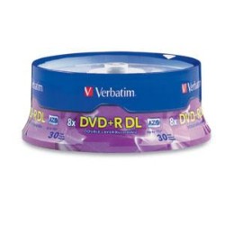 VERBATIM DVD+R Dl Azo 8.5GB 8X-10X Branded Double Layer Recordable Disc, 30-Disc Spindle 96542