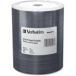 VERBATIM 4.7GB Up to 16X Datalifeplus Inkjet Hub Printable Recordable Disc DVD-R 100-Disc Tape Wrap 97016 In White