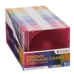 VERBATIM Slim CD And DVD Storage Cases 50 Pack 5 Assorted Colors 94178