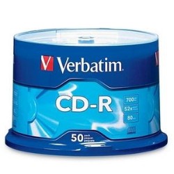 VERBATIM 700Mb 52X 80 Minute Branded Recordable Disc CD-R, 50-Disc Spindle 94691