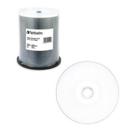 VERBATIM 700Mb 52X 80 Minute Inkjet And Hub Printable Recordable Disc CD-R, 100-Disc Spindle 95252 In White