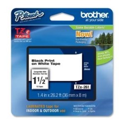 BROTHER Tz Standard Adhesive Laminated Labeling Tape, 1-1/2W, Black On Tze261 In White