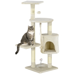PAWHUT 46Inch Scratching Cat Tree, Multi Level Cat Tower for Large Cats Adult With Toys And Condo In Beige