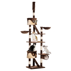 PAWHUT Cat Tower for Large Cats Adult, Floor to Ceiling Cat Tree Adjustable Height 94"-102" Multi-Level With Scratching Posts, Cozy Hammock, Pompoms