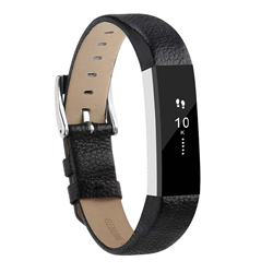 STRAPSCO Genuine Leather Replacement Strap Band for Fitbit Alta & Hr In In Black