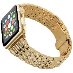 STRAPSCO Rhinestone Bracelet Replacement Strap Band for 42MM Apple Watch In Gold In Yellow