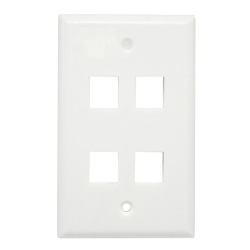 AXGEAR 4 Port Keystone Wall Plate Single Gang Standard Size Rj45 Jack Modular Insert Cat5E Cat6 Ethernet Port In White