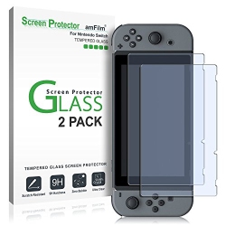 AMFILM Tempered Glass Screen Protector for Nintendo Switch 2017 (2-Pack)