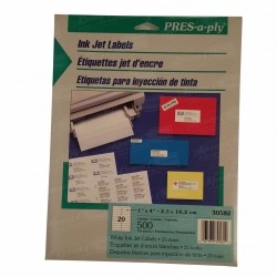 AVERY Pres-A-Ply Ink Jet Labels 25 Sheets 1”X 4” (30582) In White