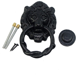 NUVO IRON Antique Look Lion Head Iron Heavy Duty Ring Colonial Fancy Door Knocker In In Black