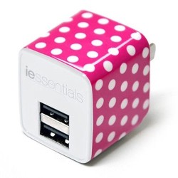 IESSENTIALS Dual USB 2.4A 10W Wall Charger - Dots In Pink