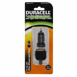 DURACELL Dual USB Car Dc Charger 2.1Amp With 30-Pin Cable - Du1575