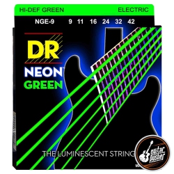 DR HANDMADE STRINGS Neon Coated Electric Guitar Strings, Light (9-42) In Green