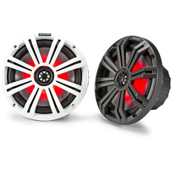 KICKER 45Km8-L 8" 2-Way 4 Ohm Marine Led Coaxial Speakers With Charcoal And Grilles (Pair) In White