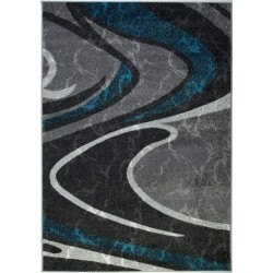 LA DOLE RUGS La Dole Spirals Abstract Pattern 2'7" X 4'11" Hallway Runner - In Turquoise